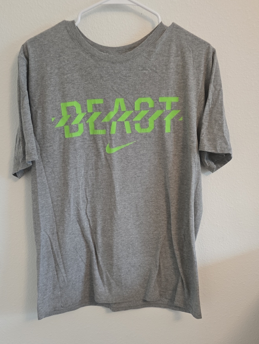 Nike Men’s Gray Tee with Neon Green "BEAST" Graphic